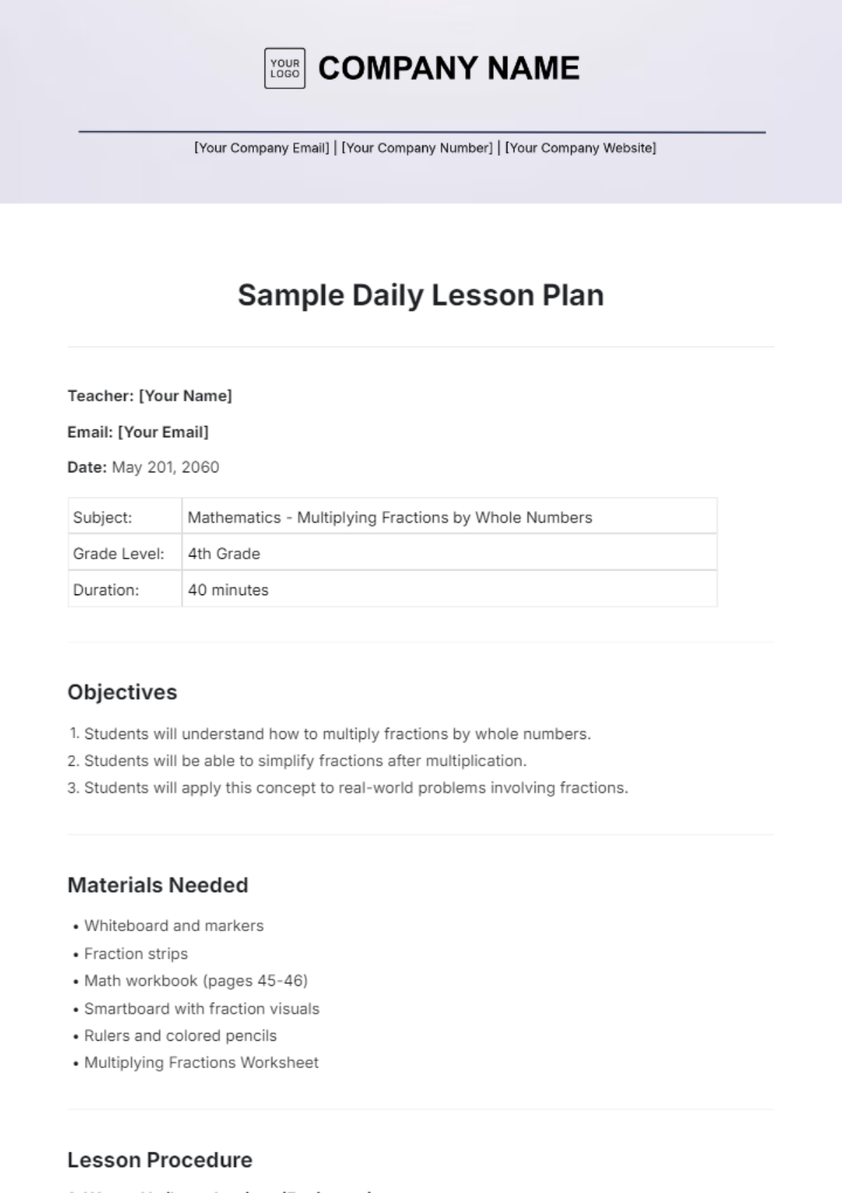 Sample Daily Lesson Plan Template - Edit Online & Download