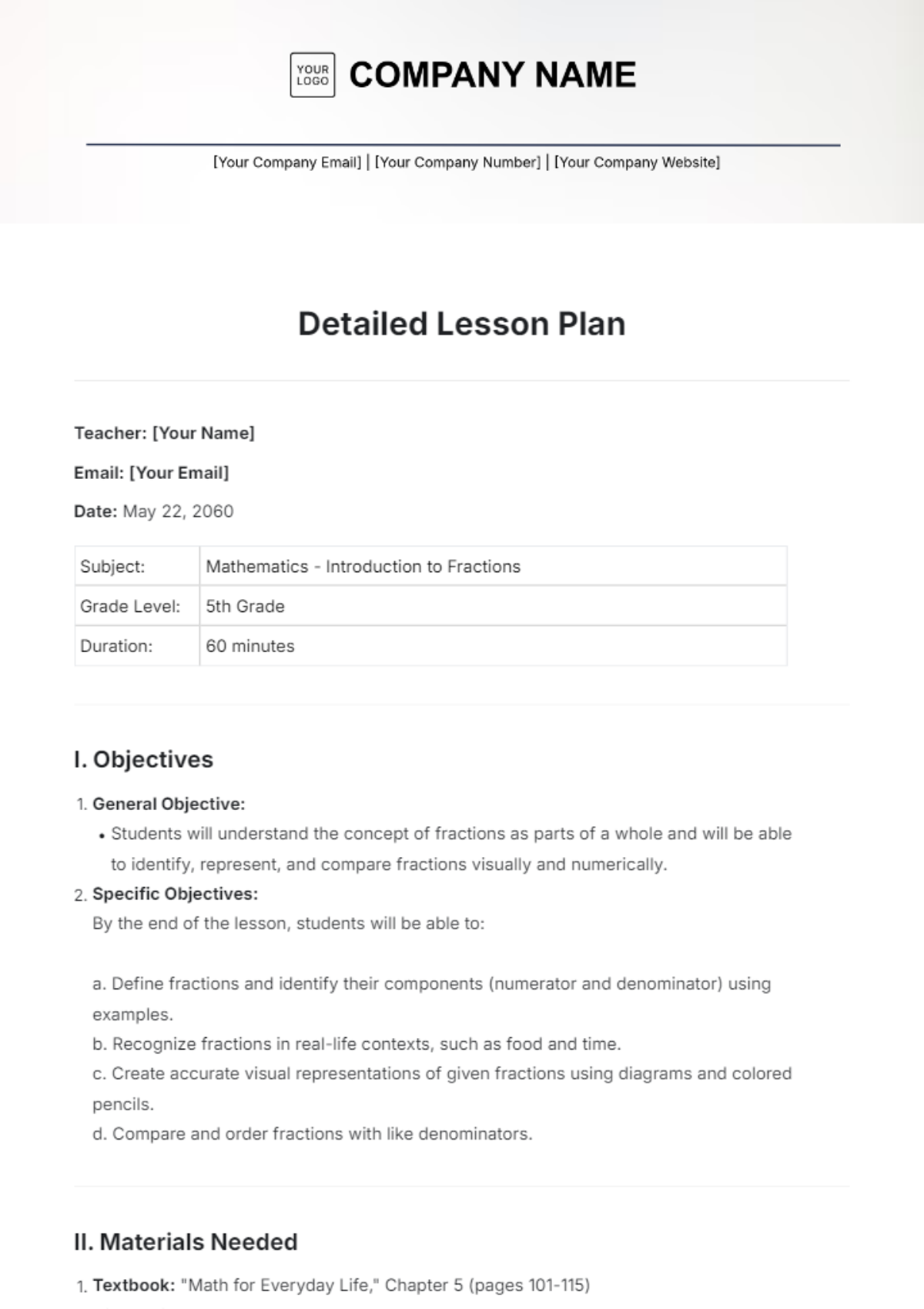 Detailed Lesson Plan Template - Edit Online & Download