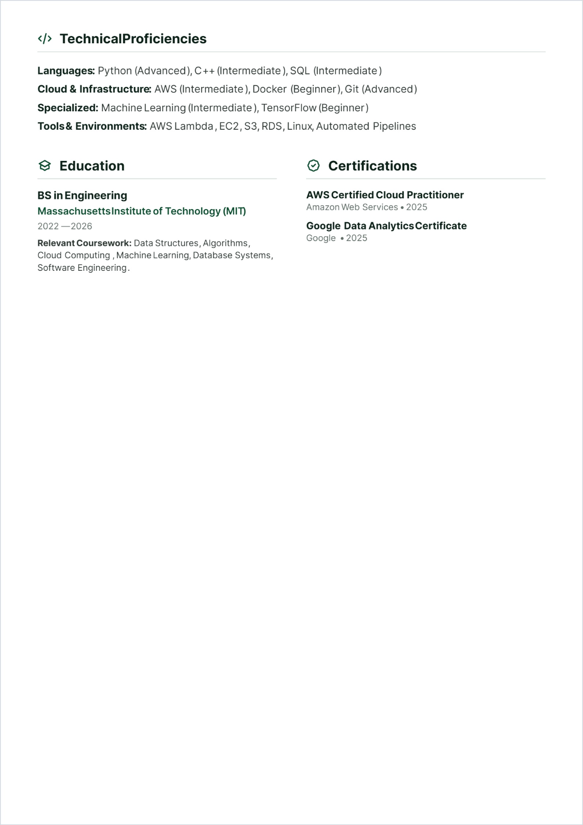 Free Engineering Graduate CV Template to Edit Online