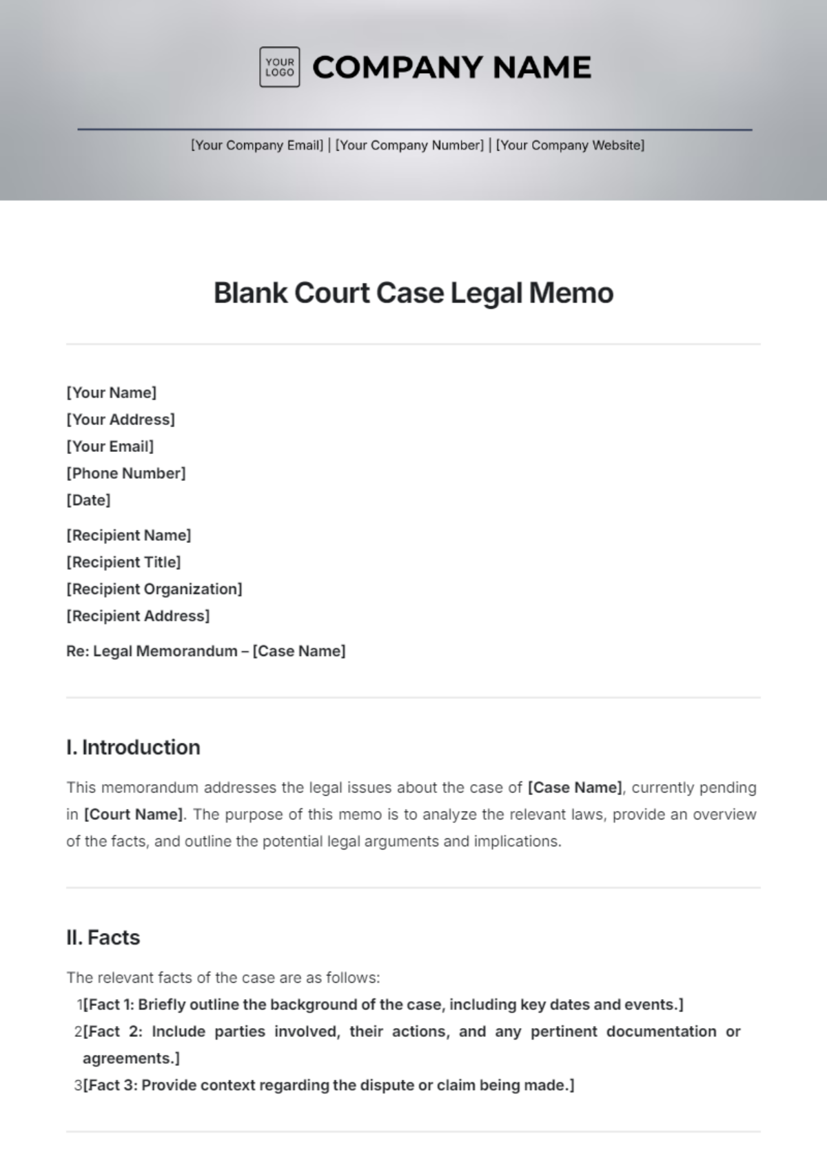 Blank Court Case Legal Memo Template - Edit Online & Download