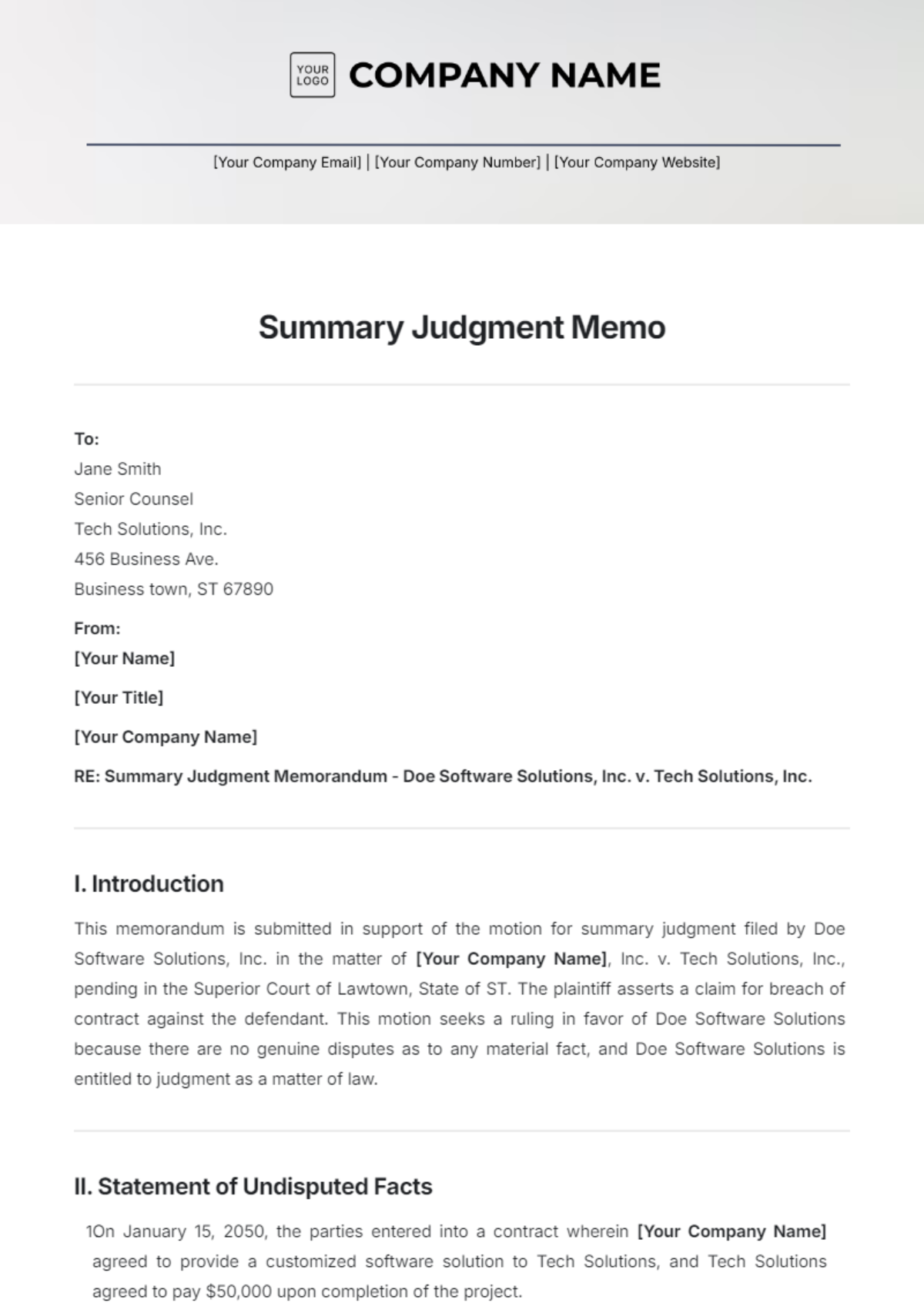 Summary Judgment Memo Template - Edit Online & Download