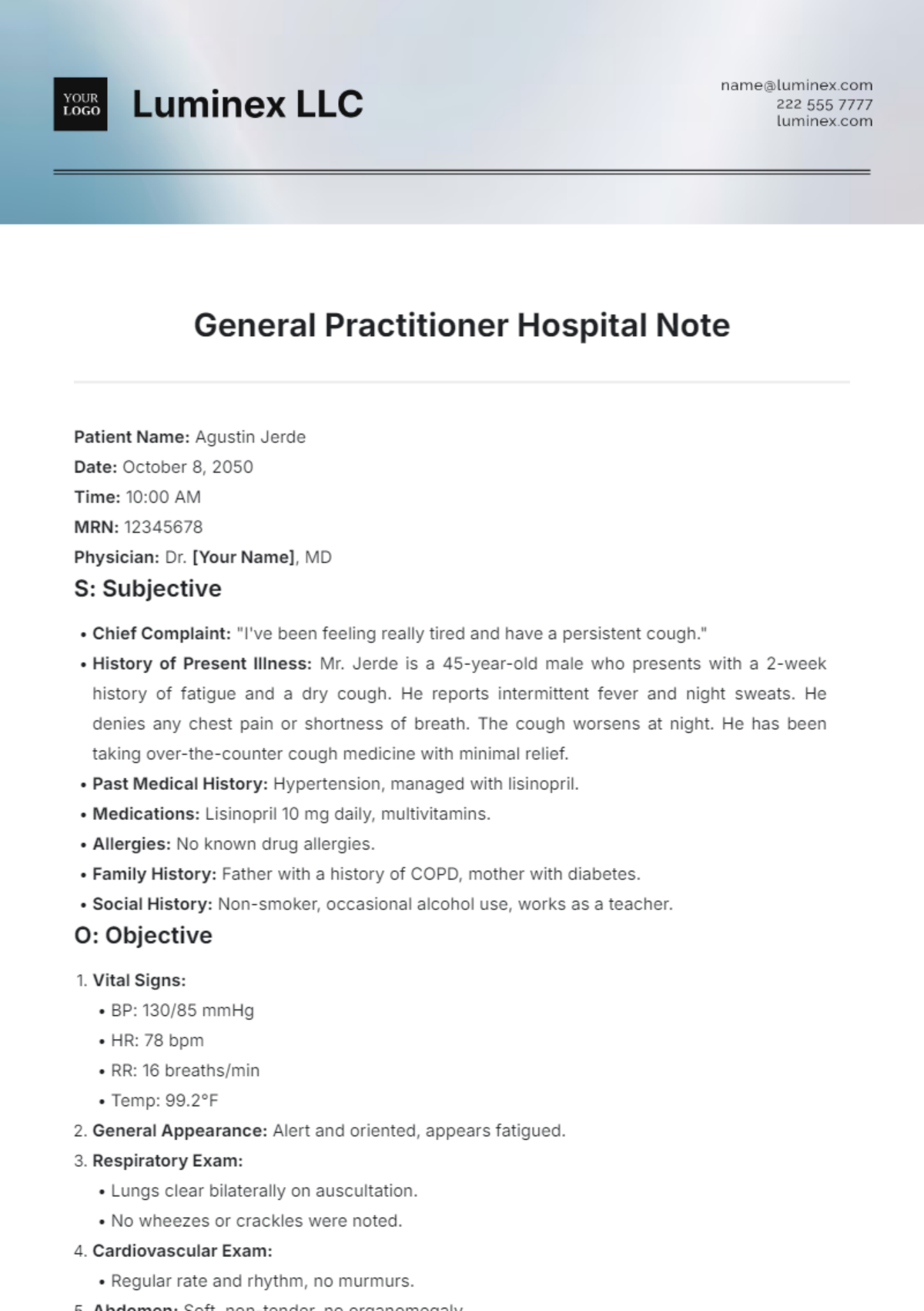 General Practitioner Hospital Note Template - Edit Online & Download