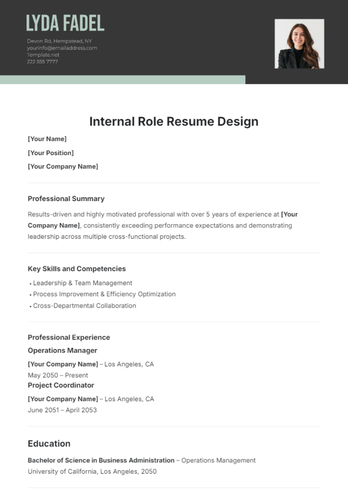 Internal Role Resume Design Template - Edit Online & Download