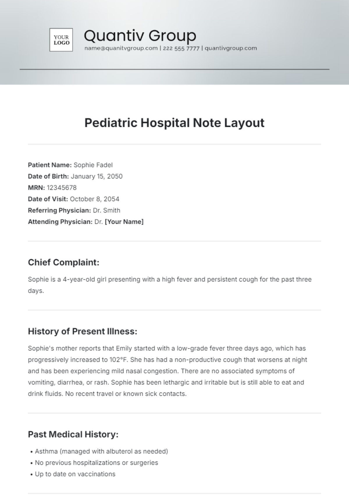 Pediatric Hospital Note Layout Template - Edit Online & Download