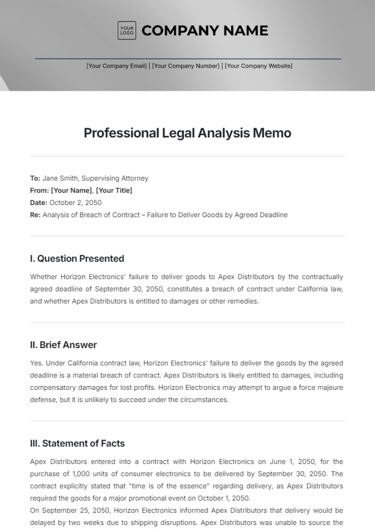 Professional Legal Analysis Memo Template - Edit Online & Download