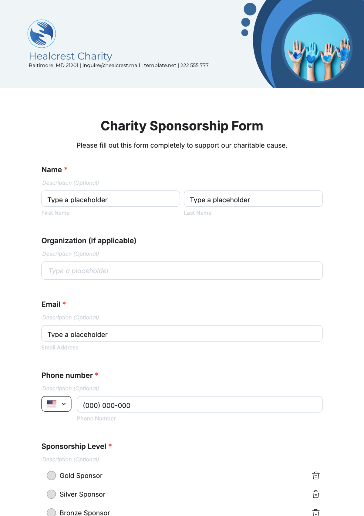 Charity Sponsorship Form Template - Edit Online & Download