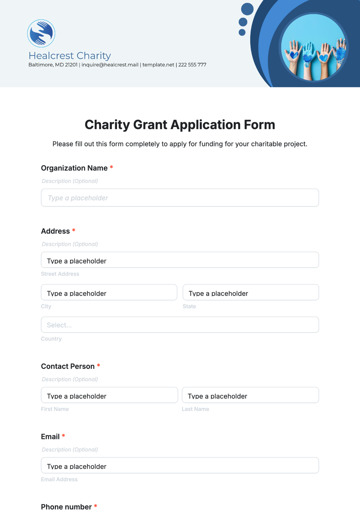 Free Charity Grant Application Form Template