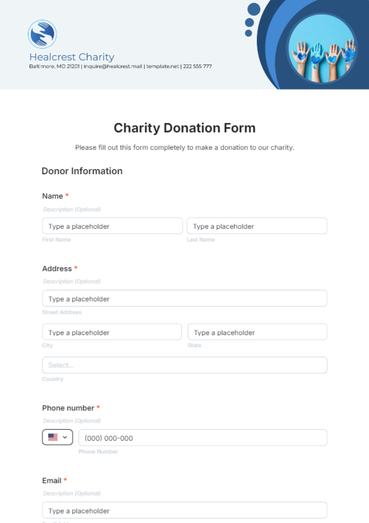 Free Charity Donation Form Template