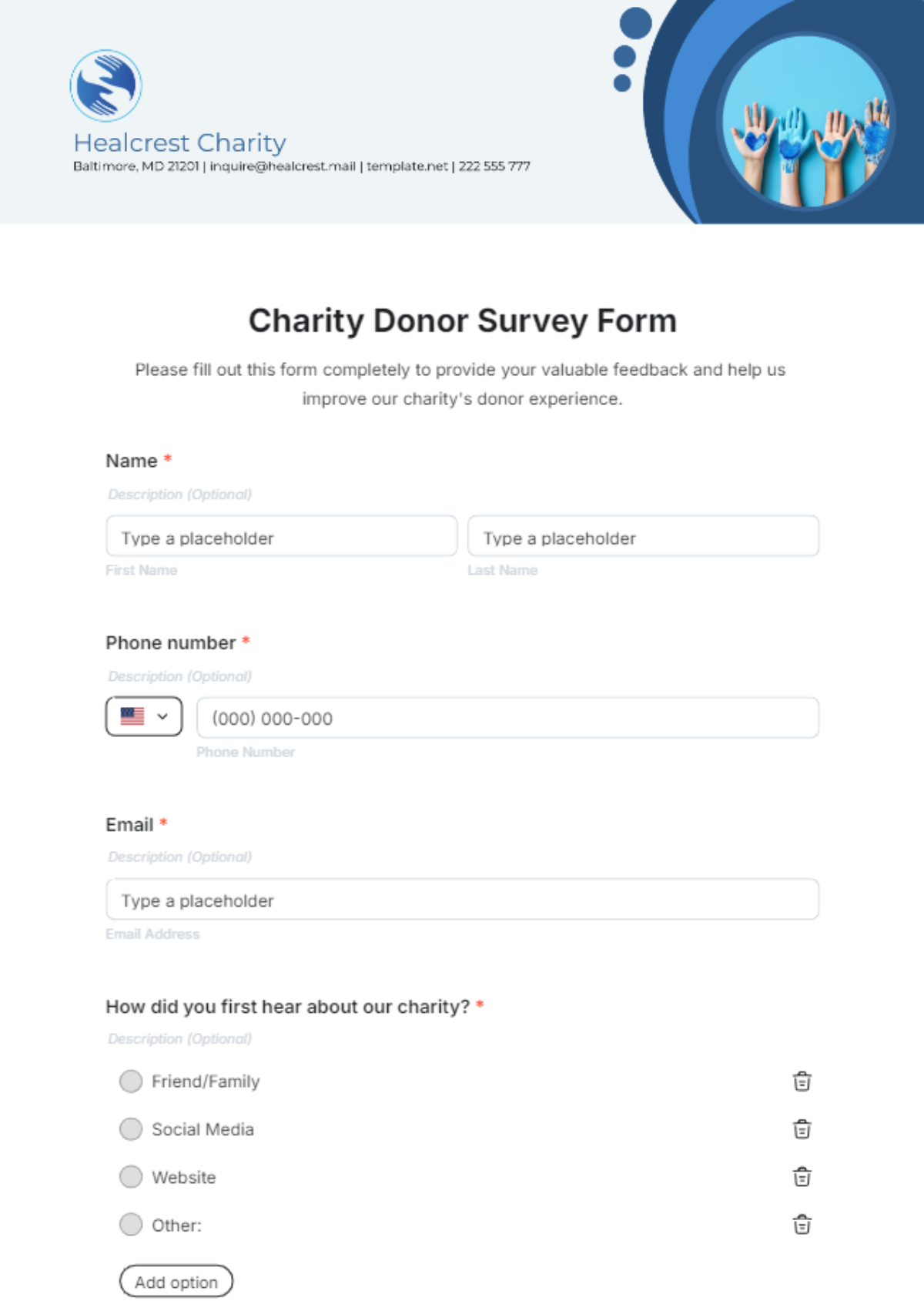 Free Charity Donor Survey Form Template