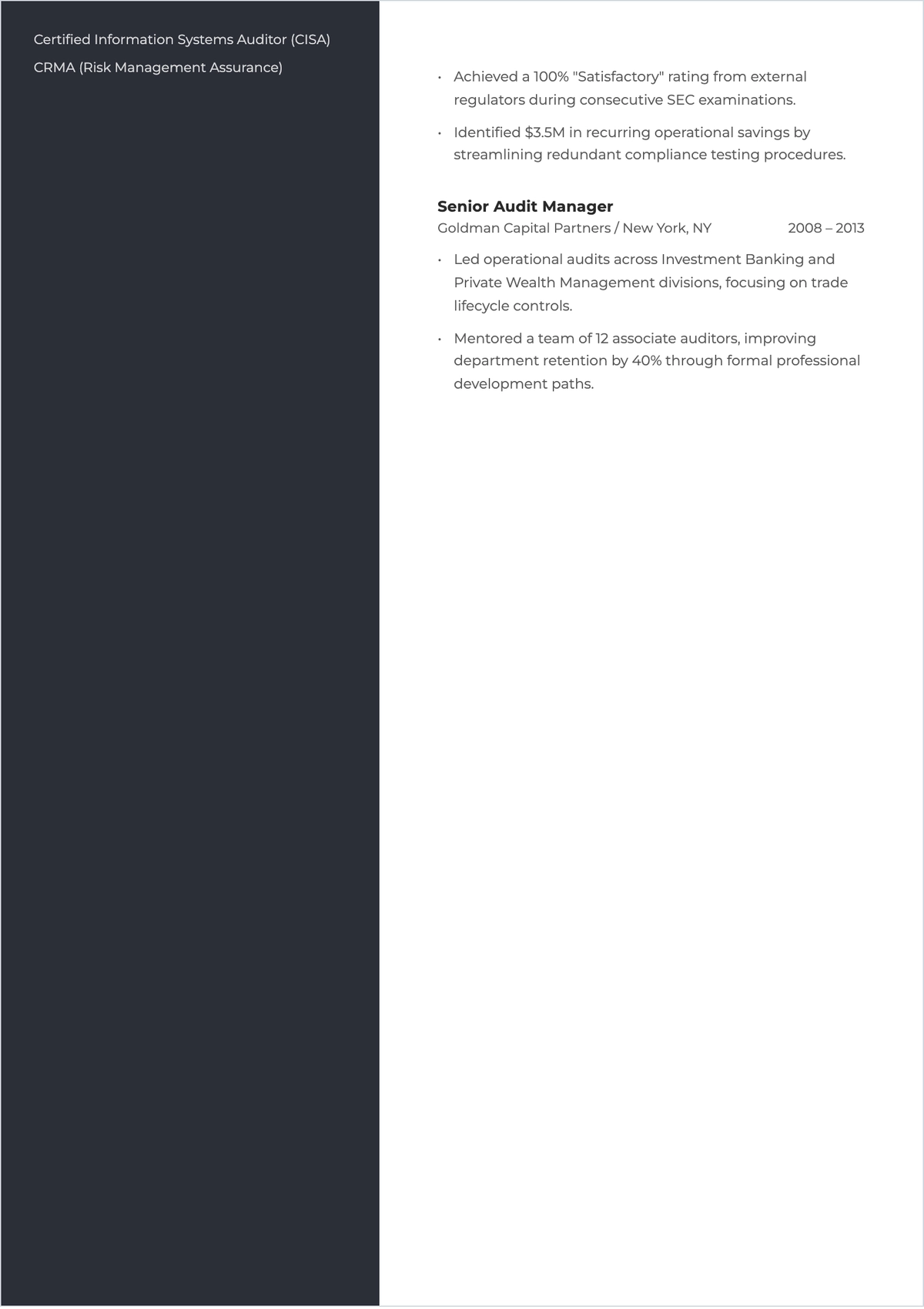Free Internal Audit Director ATS Resume Template, AI Resume Builder