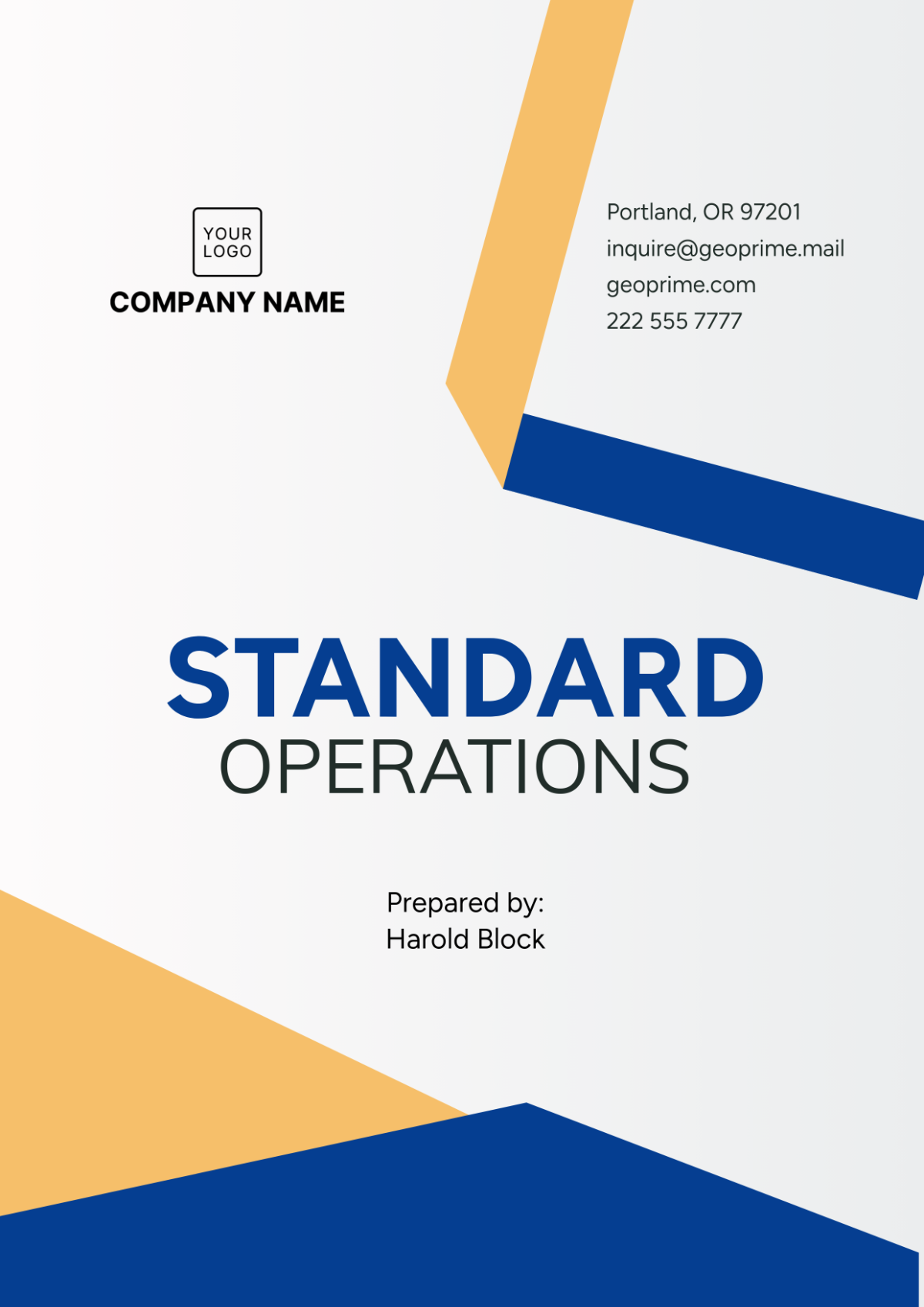 Standard Operations Cover Page