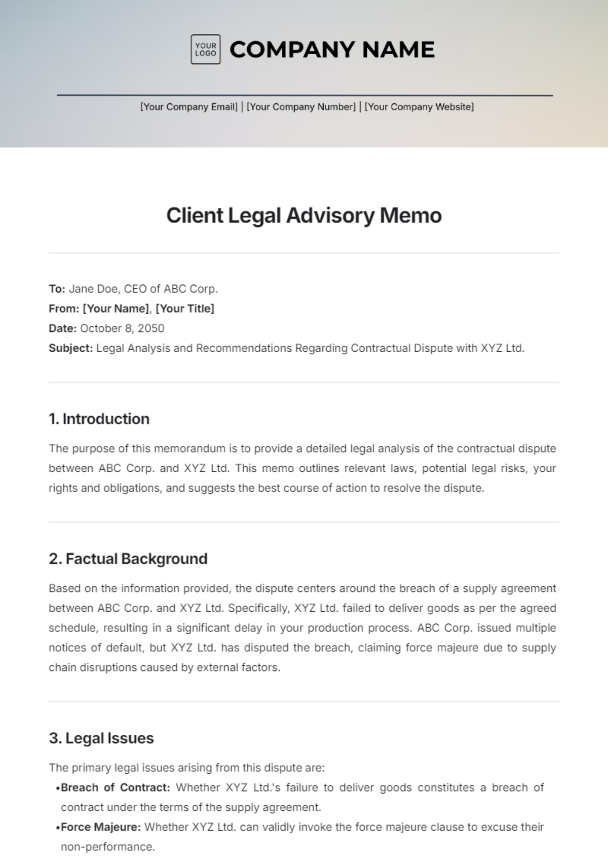 Client Legal Advisory Memo Template - Edit Online & Download