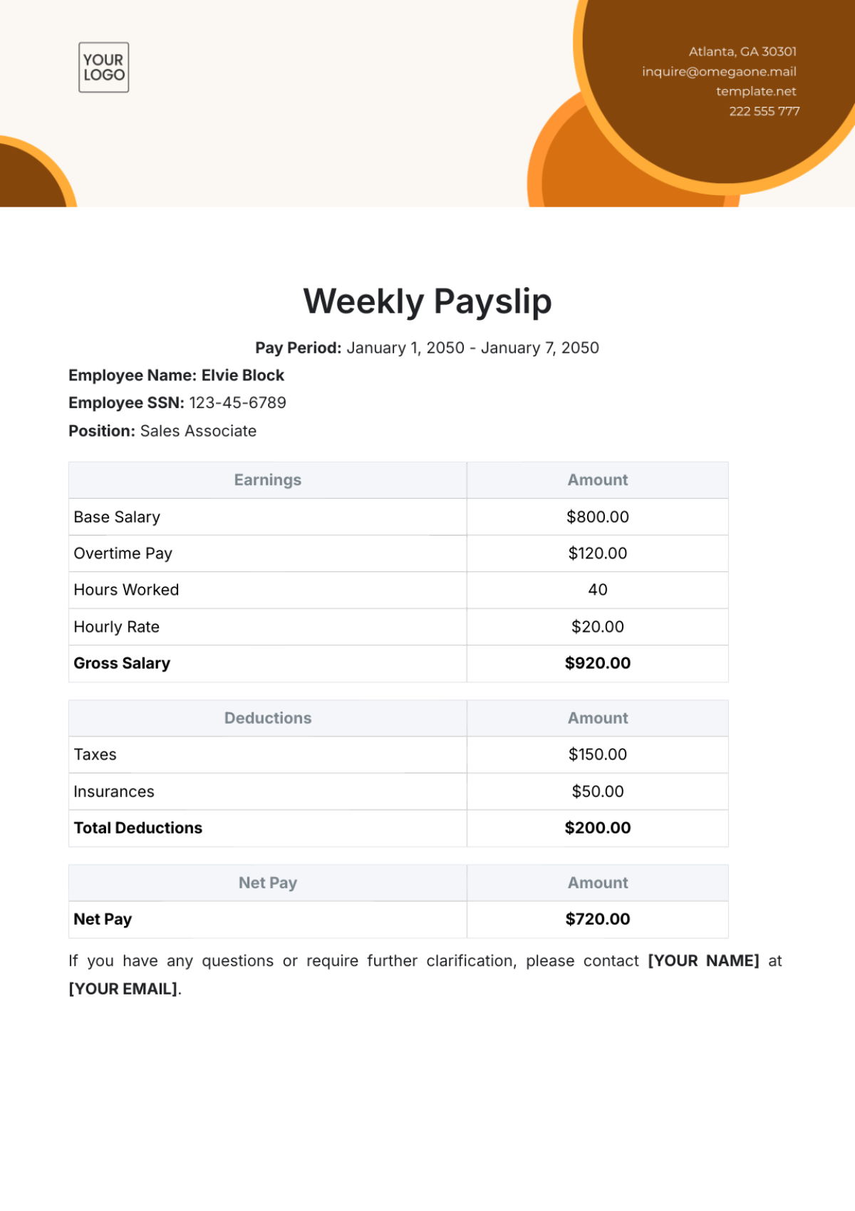 Weekly Payslip Template