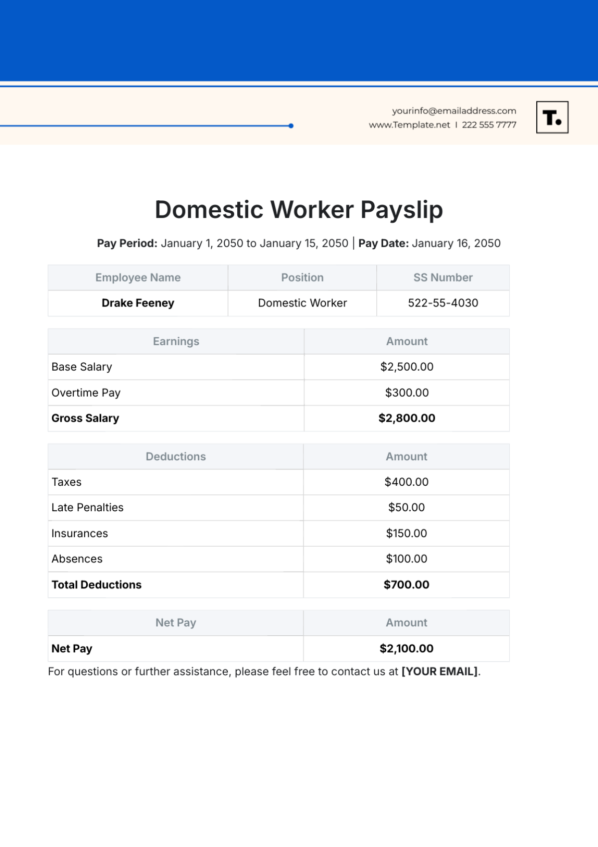 Domestic Worker Payslip Template - Edit Online & Download