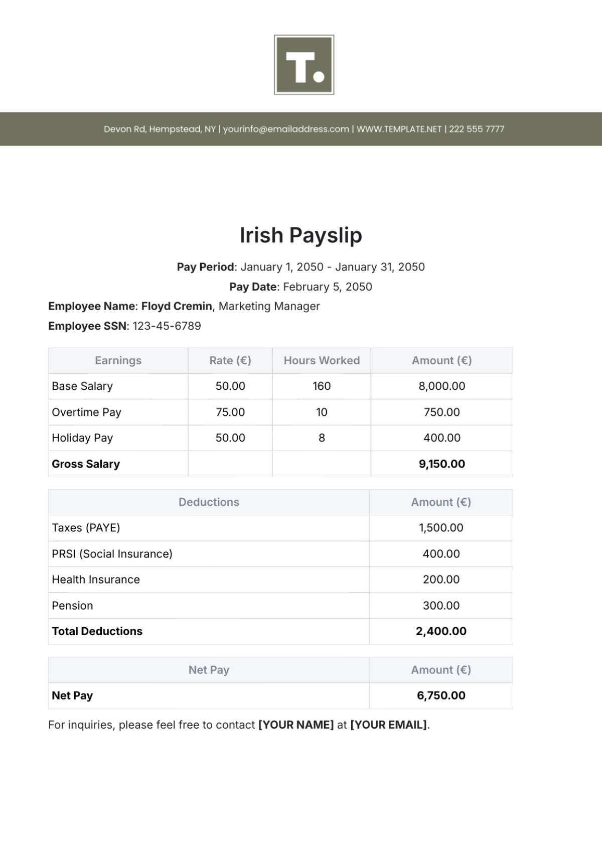 Irish Payslip Template - Edit Online & Download