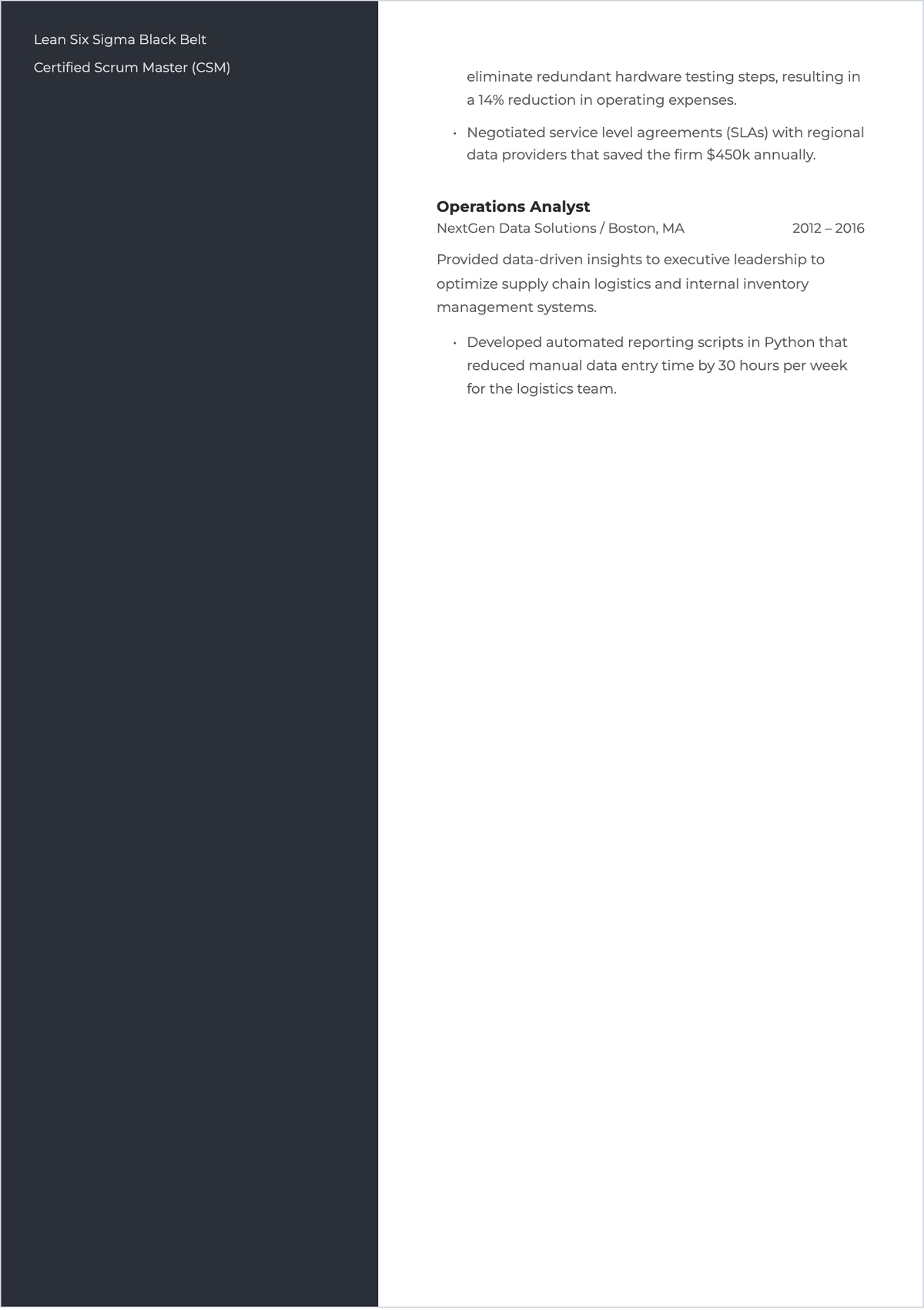 Free Professional ATS Resume for Internal Position Template