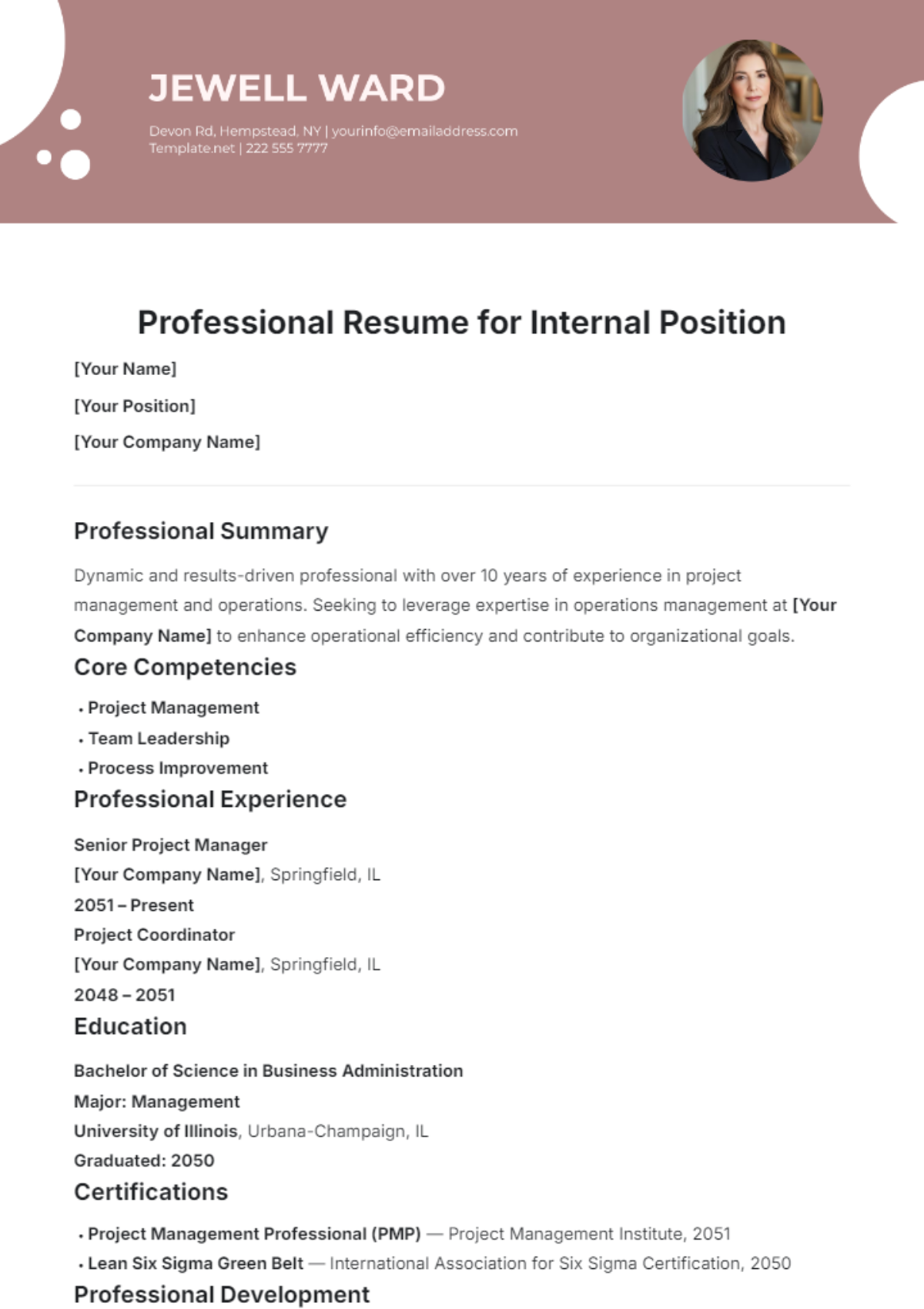 Free Professional Resume for Internal Position Template - Edit Online ...