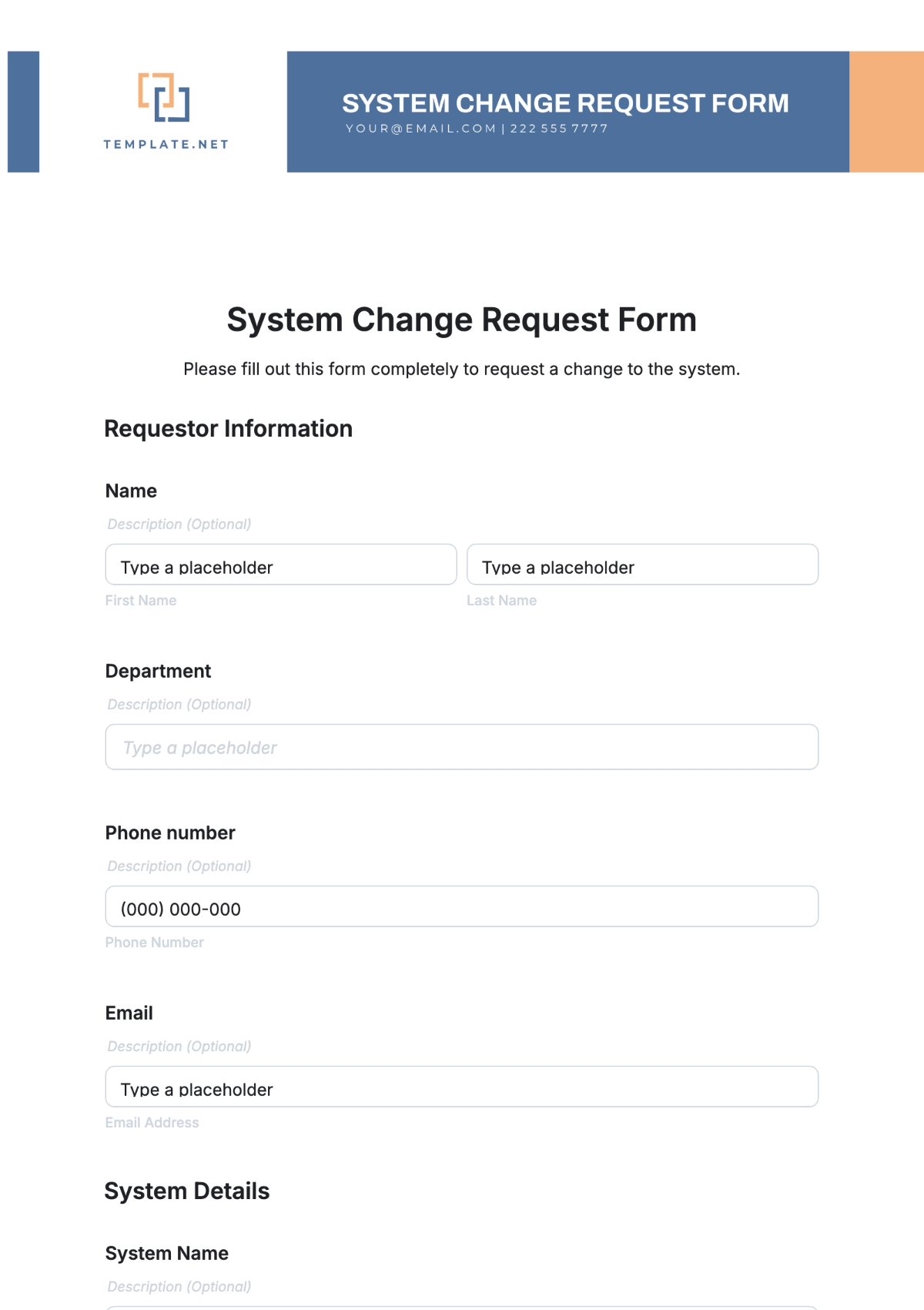 System Change Request Form Template - Edit Online & Download