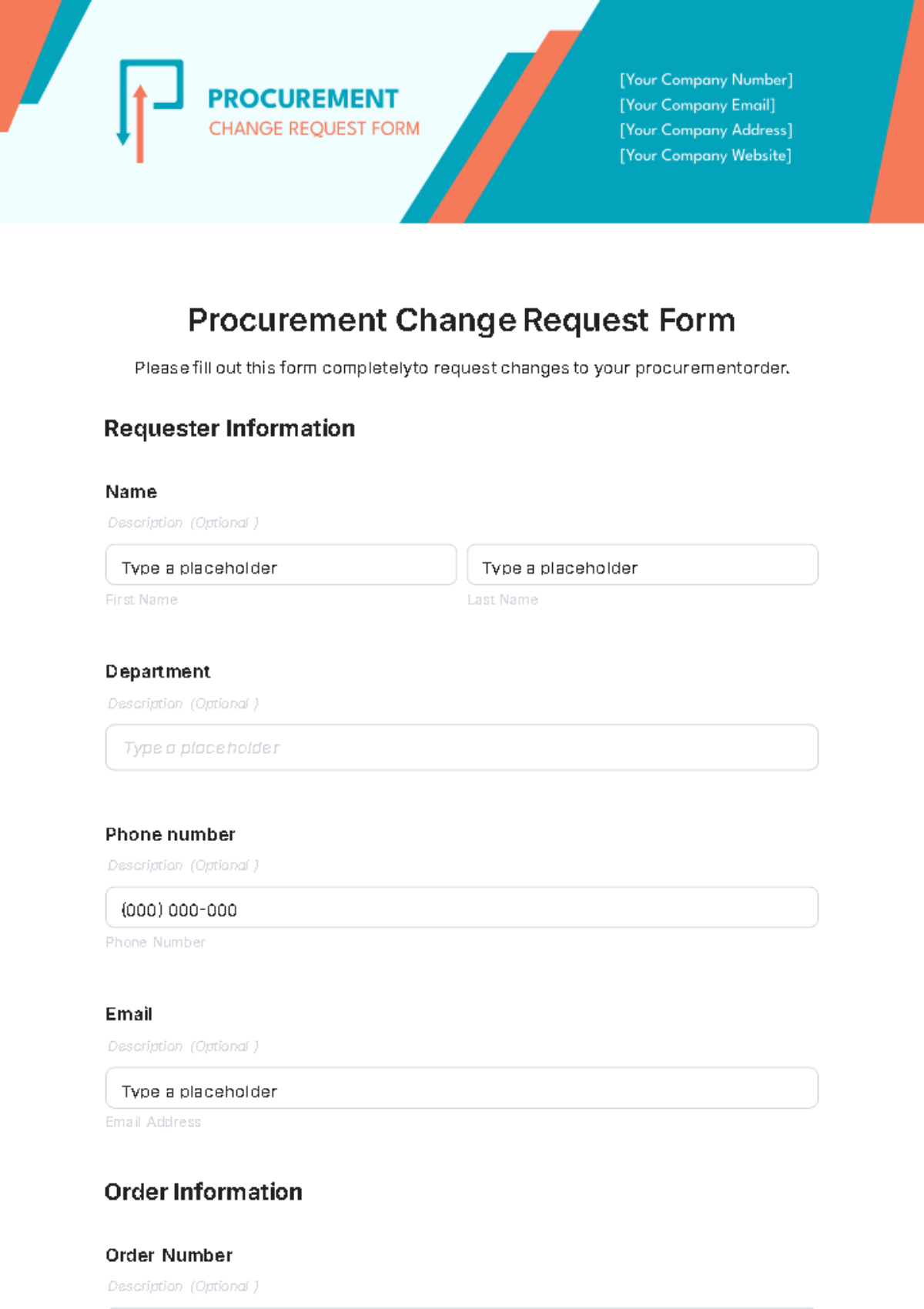 Procurement Change Request Form Template - Edit Online & Download