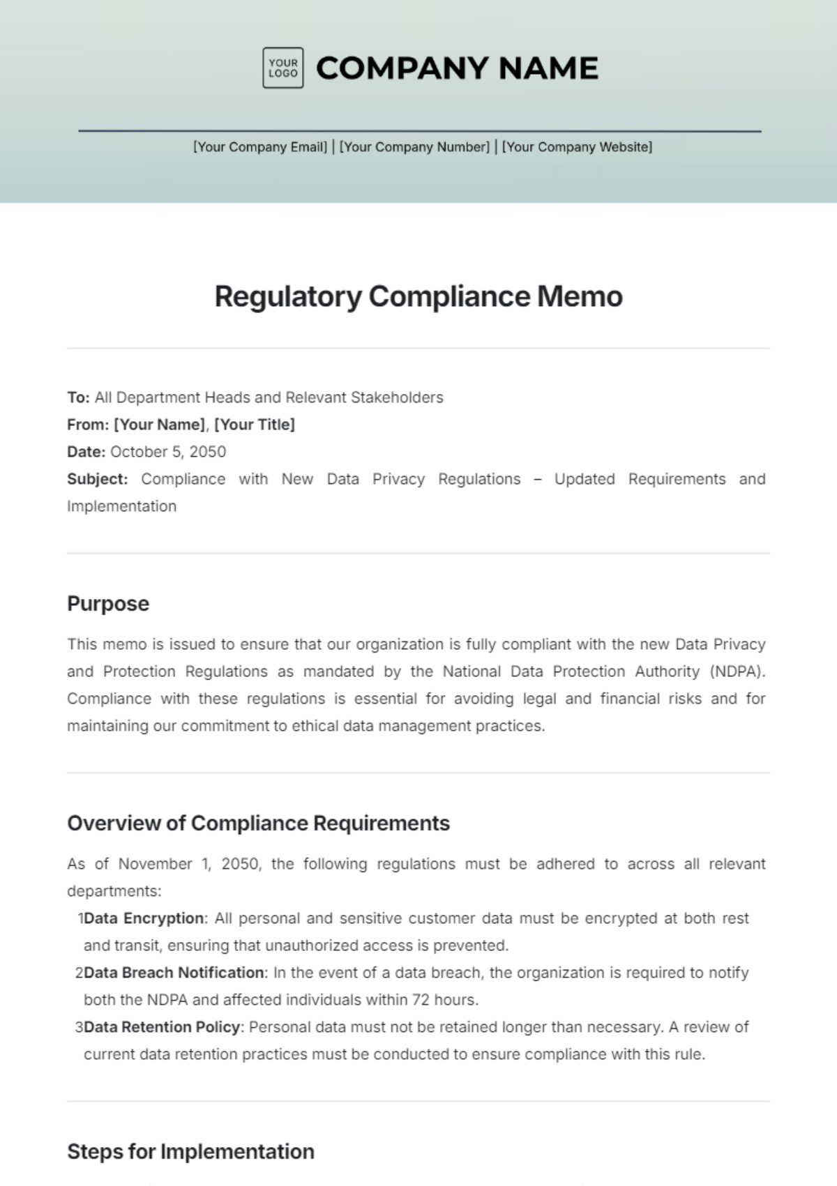 Regulatory Compliance Memo Template - Edit Online & Download