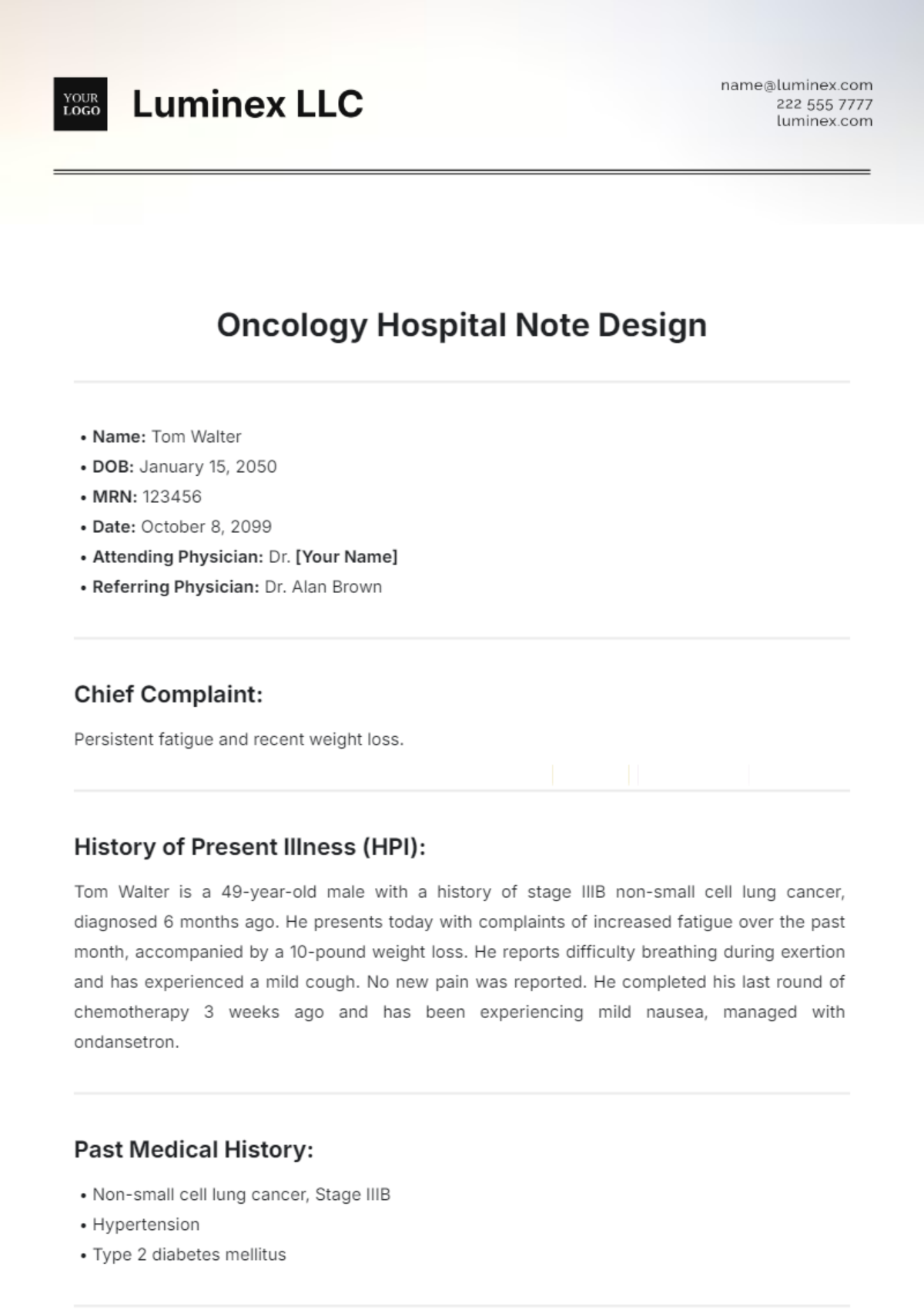 Free Oncology Hospital Note Design Template