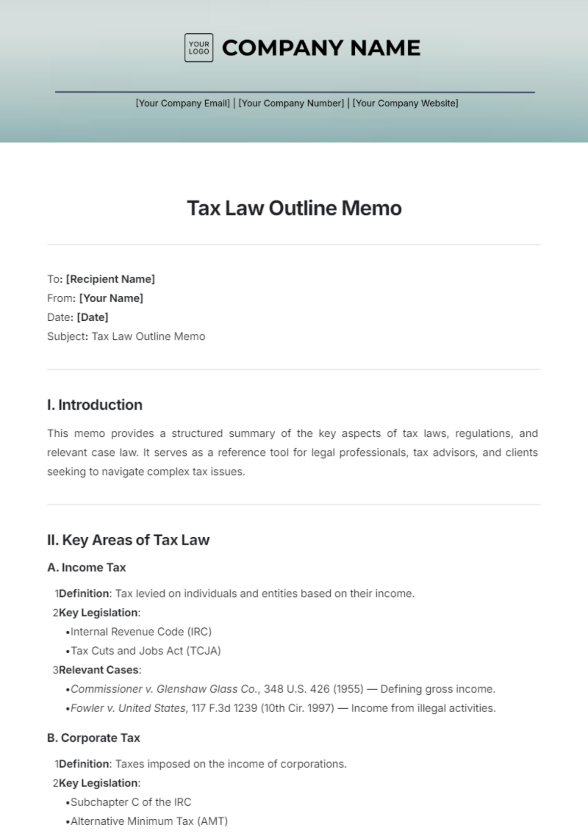 Tax Law Outline Memo Template - Edit Online & Download