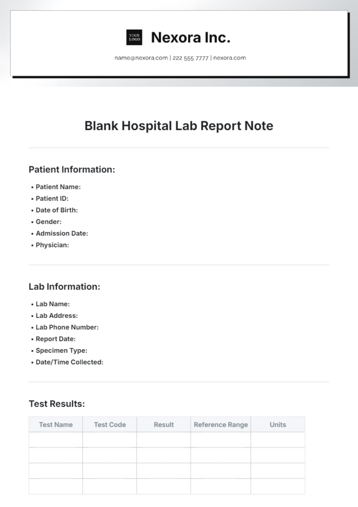 Blank Hospital Lab Report Note Template | Template.net