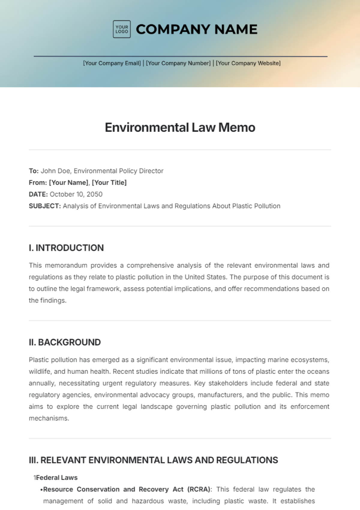 Environmental Law Memo Template - Edit Online & Download