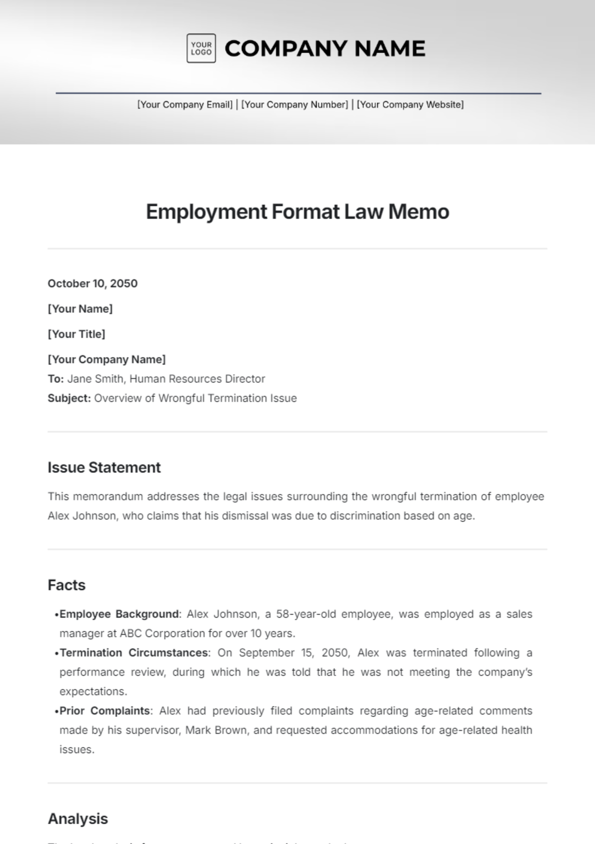 Employment Format  Law Memo Template - Edit Online & Download