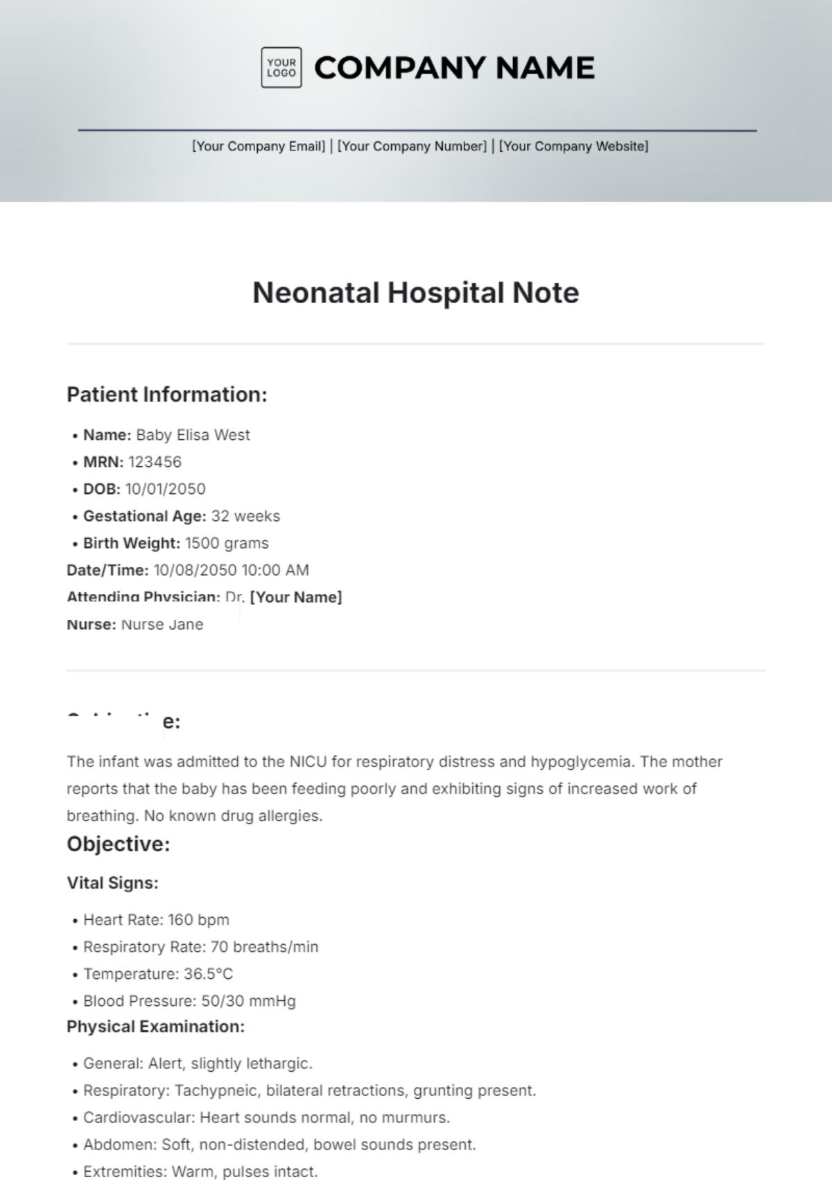 Free Neonatal Hospital Note Template