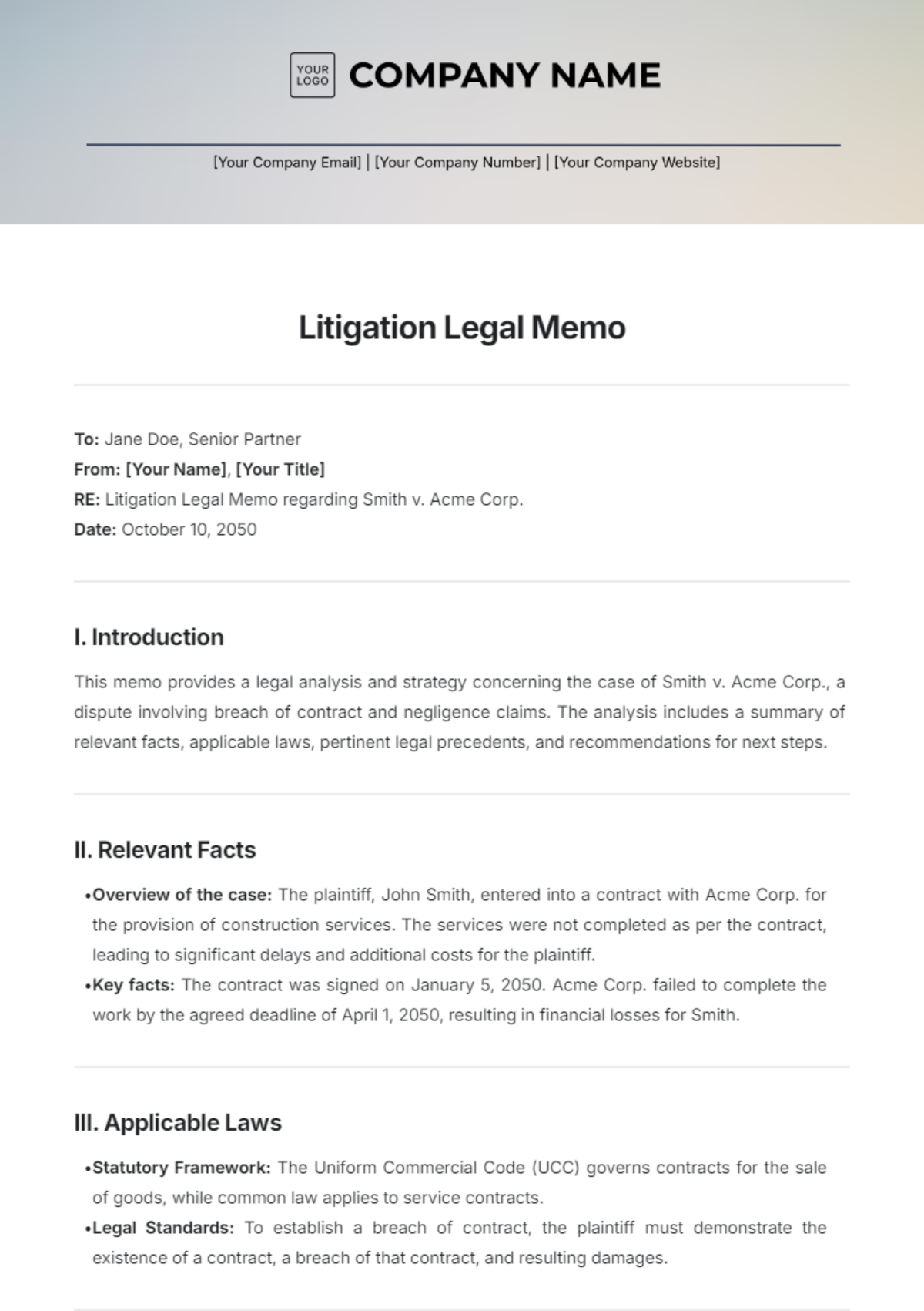 Litigation Legal Memo Template - Edit Online & Download