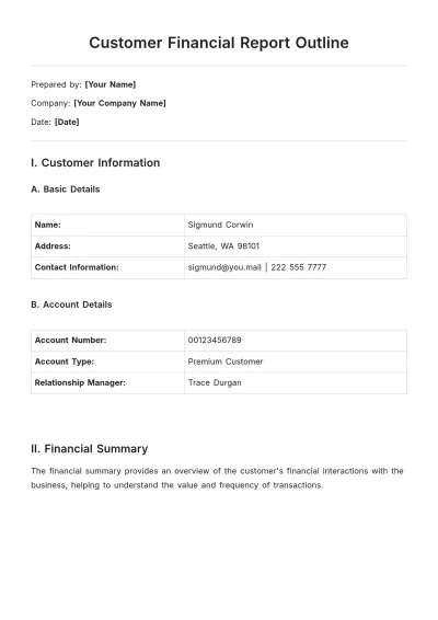 Free Customer Financial Report Outline Template to Edit Online