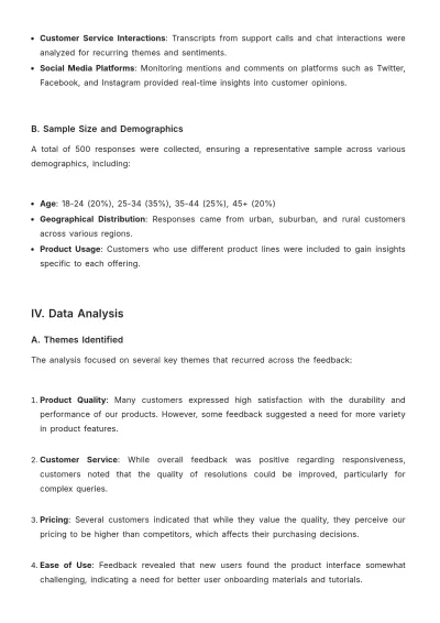 Free Customer Feedback Analysis Report Template to Edit Online