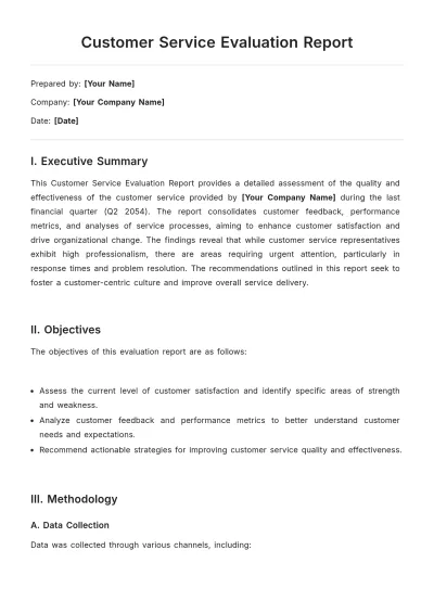 Free Customer Service Evaluation Report Template to Edit Online