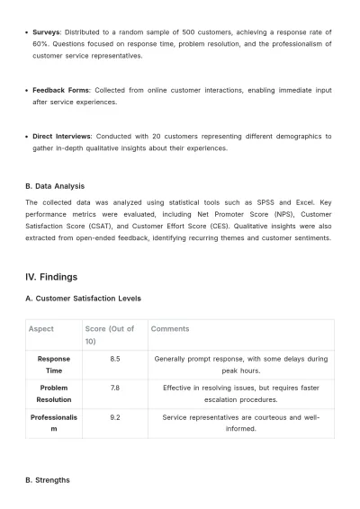 Free Customer Service Evaluation Report Template to Edit Online
