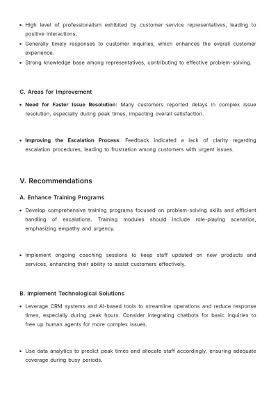 Free Customer Service Evaluation Report Template to Edit Online