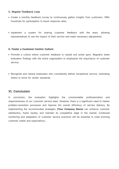 Free Customer Service Evaluation Report Template to Edit Online