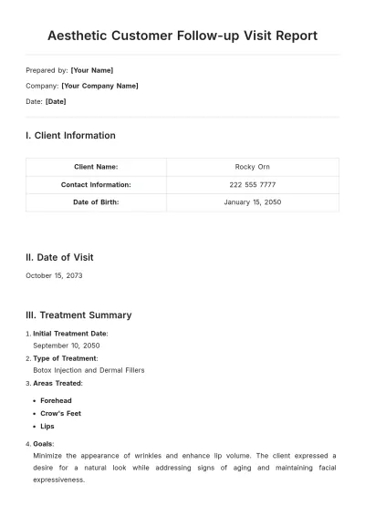 Free Aesthetic Customer Follow-up Visit Report Template to Edit Online