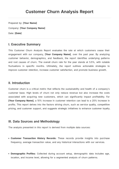 Free Customer Churn Analysis Report Template to Edit Online