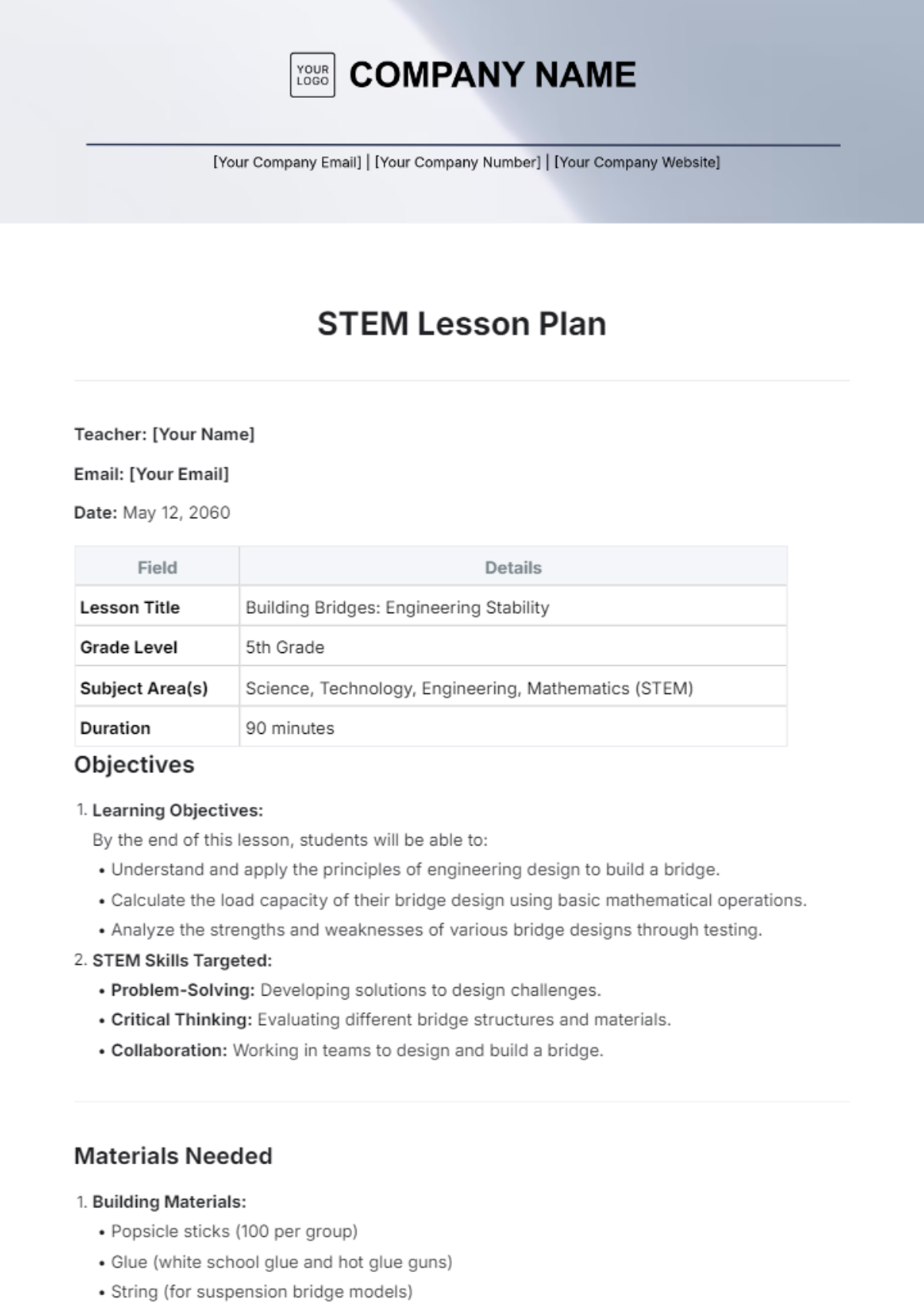 STEM Lesson Plan Template - Edit Online & Download