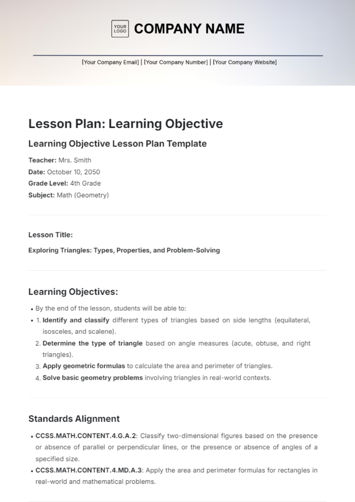 Learning Objective Lesson Plan Template - Edit Online & Download