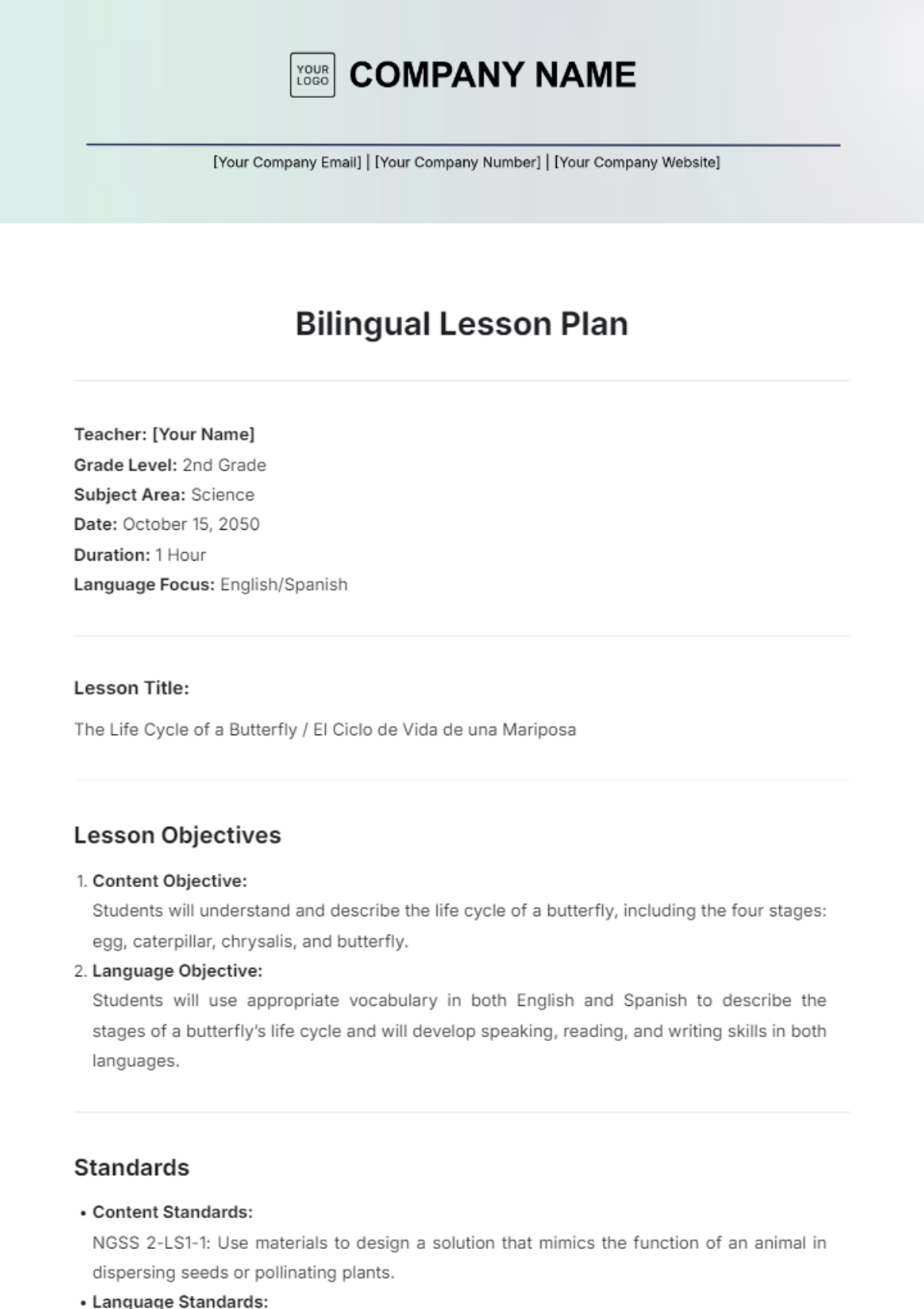 Bilingual Lesson Plan Template - Edit Online & Download