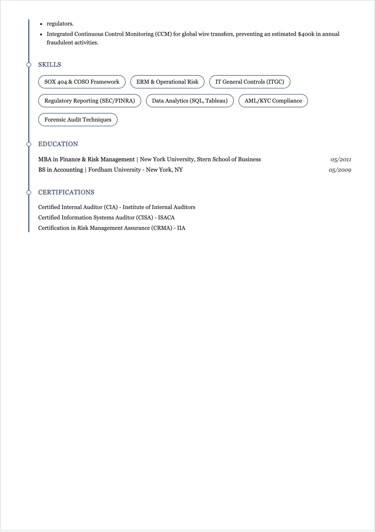 Free Internal Control Manager ATS Resume Template, AI Resume Builder
