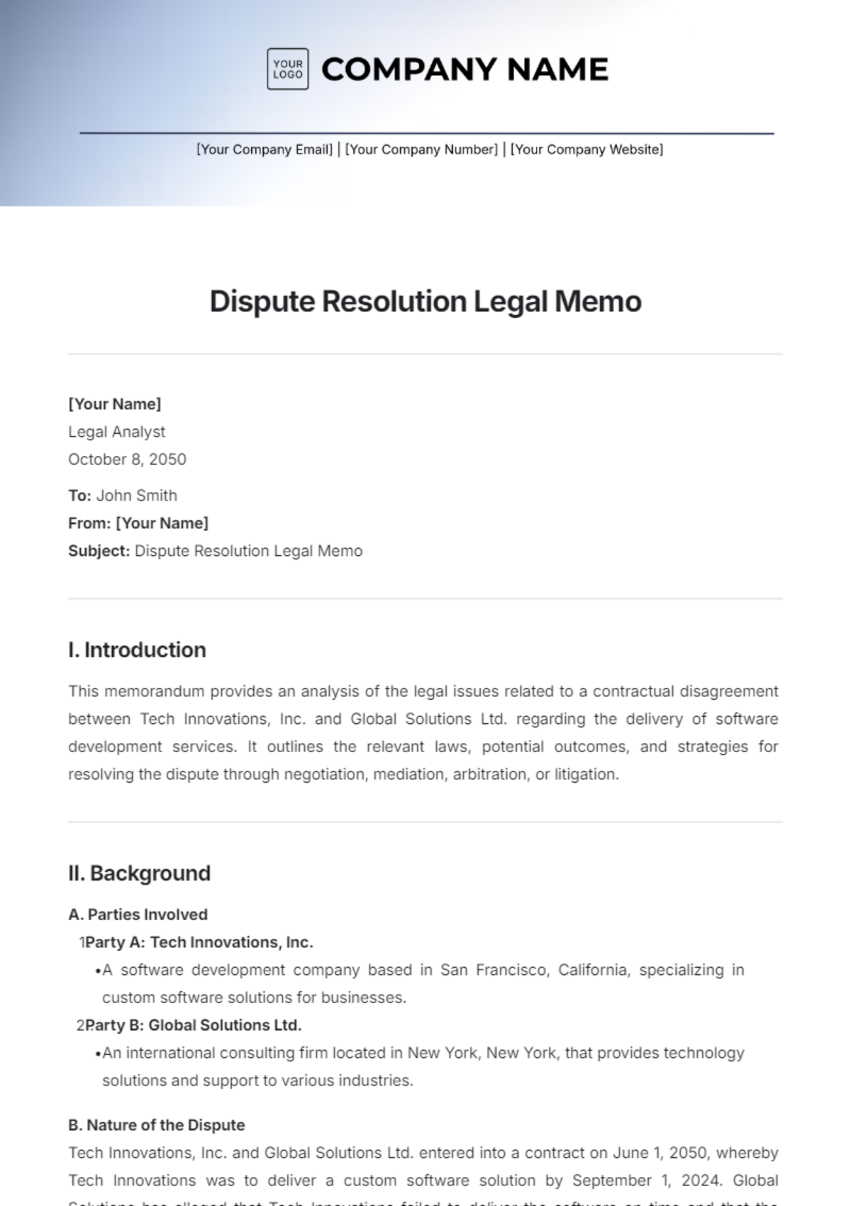 Dispute Resolution Legal Memo Template - Edit Online & Download