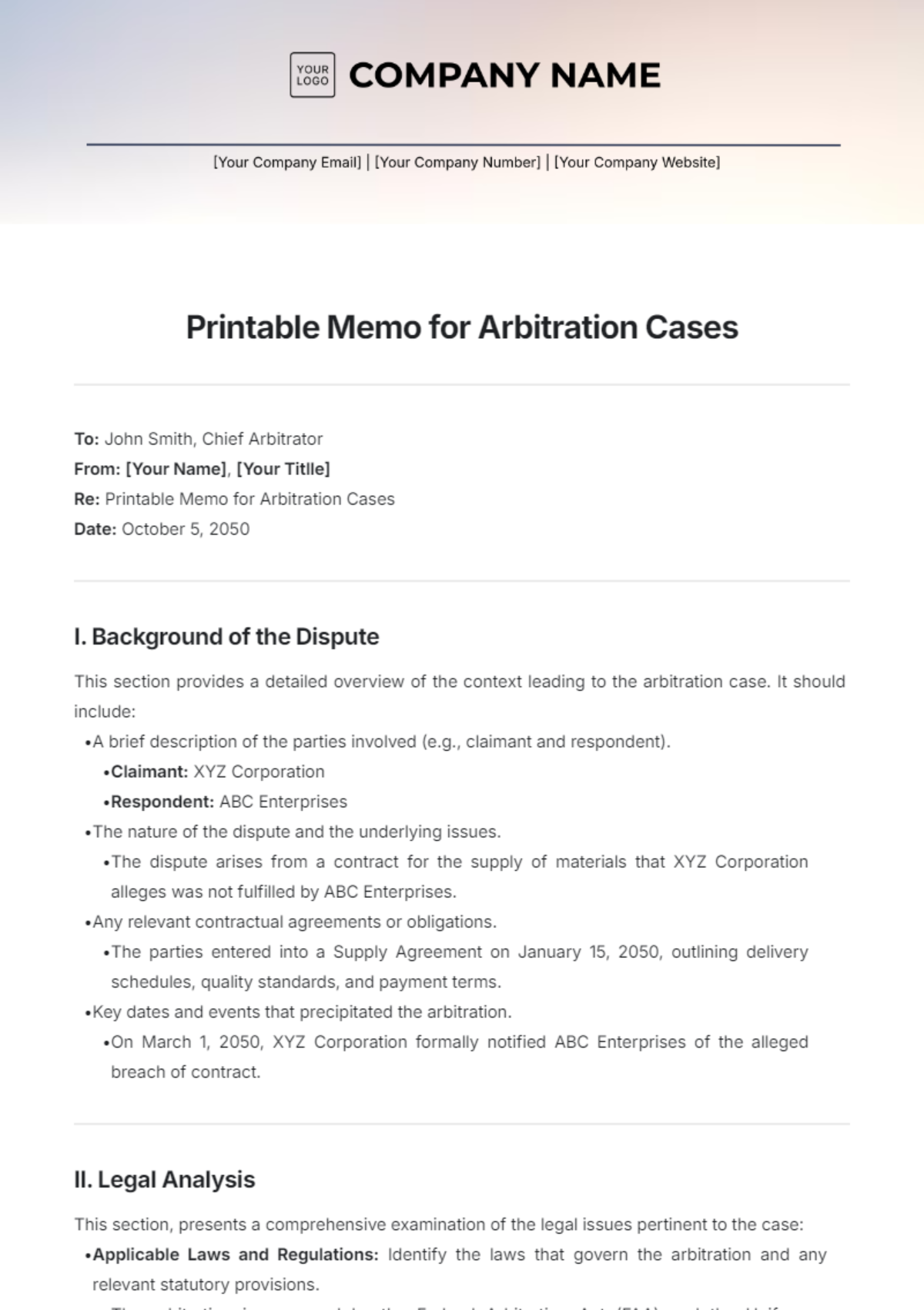 Printable Memo for Arbitration Cases Template - Edit Online & Download