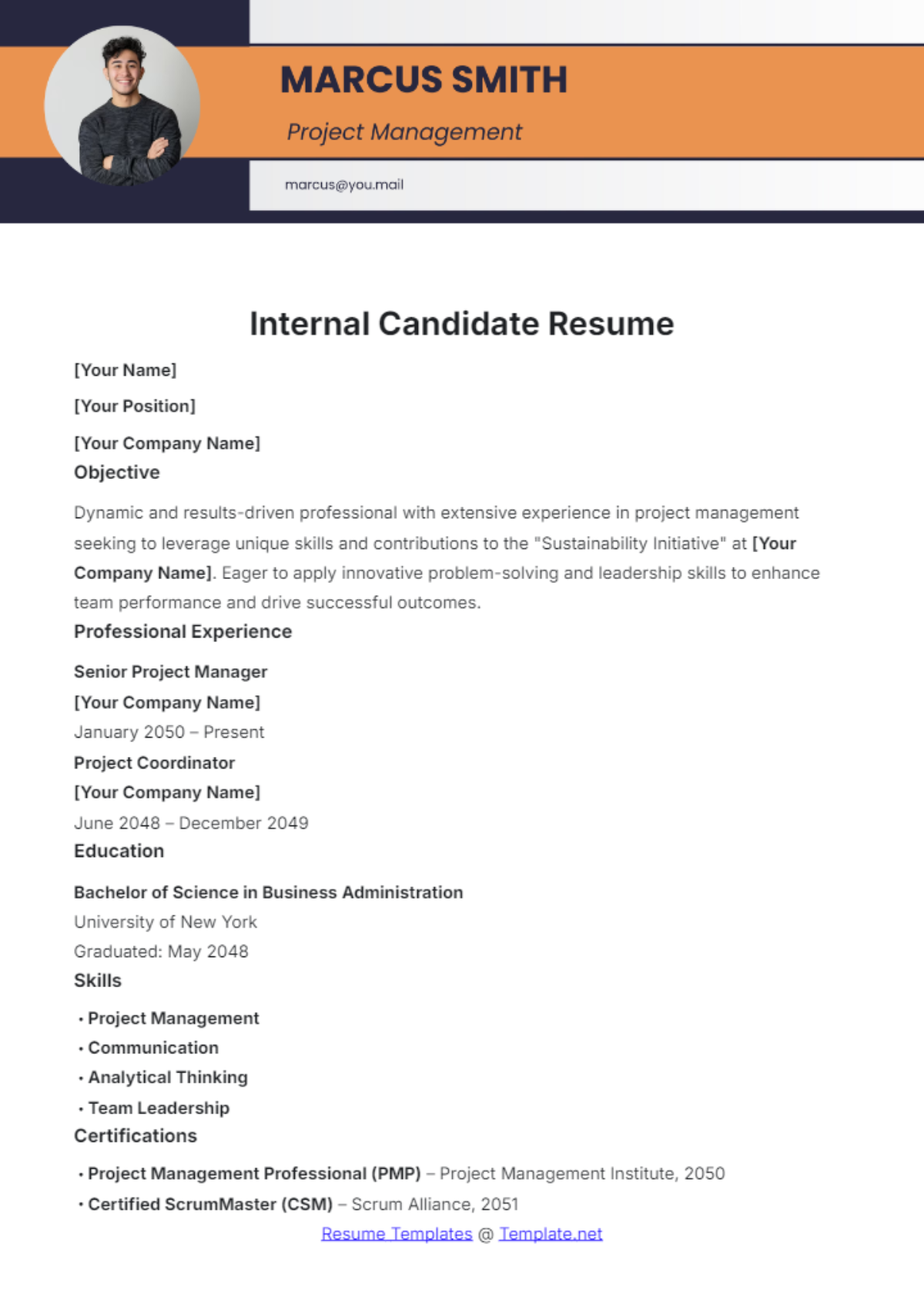 Internal Candidate Resume Template - Edit Online & Download