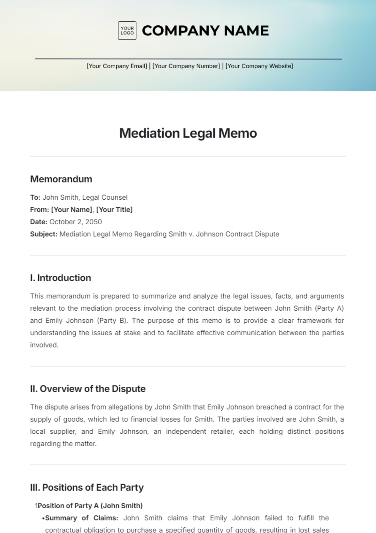 Mediation Legal Memo Template - Edit Online & Download