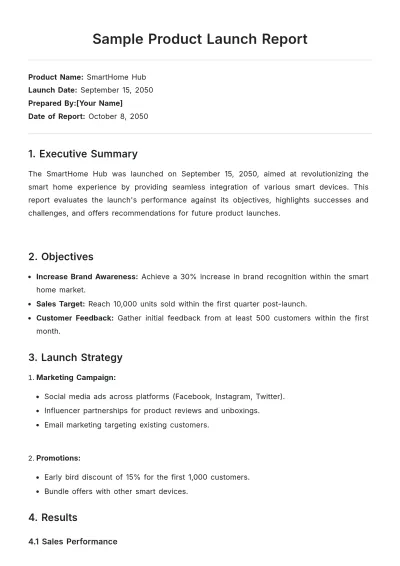 Free Sample Product Launch Report Template to Edit Online