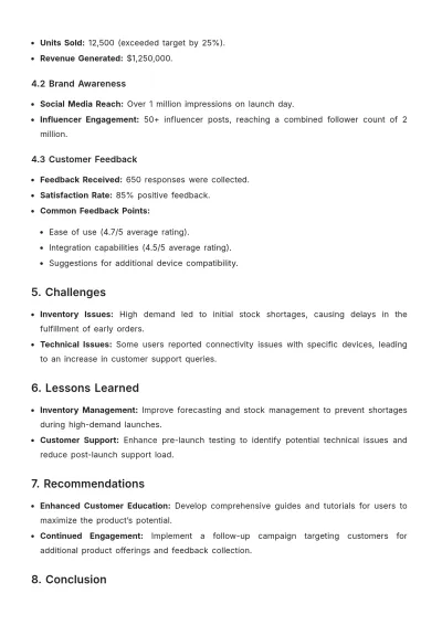 Free Sample Product Launch Report Template to Edit Online