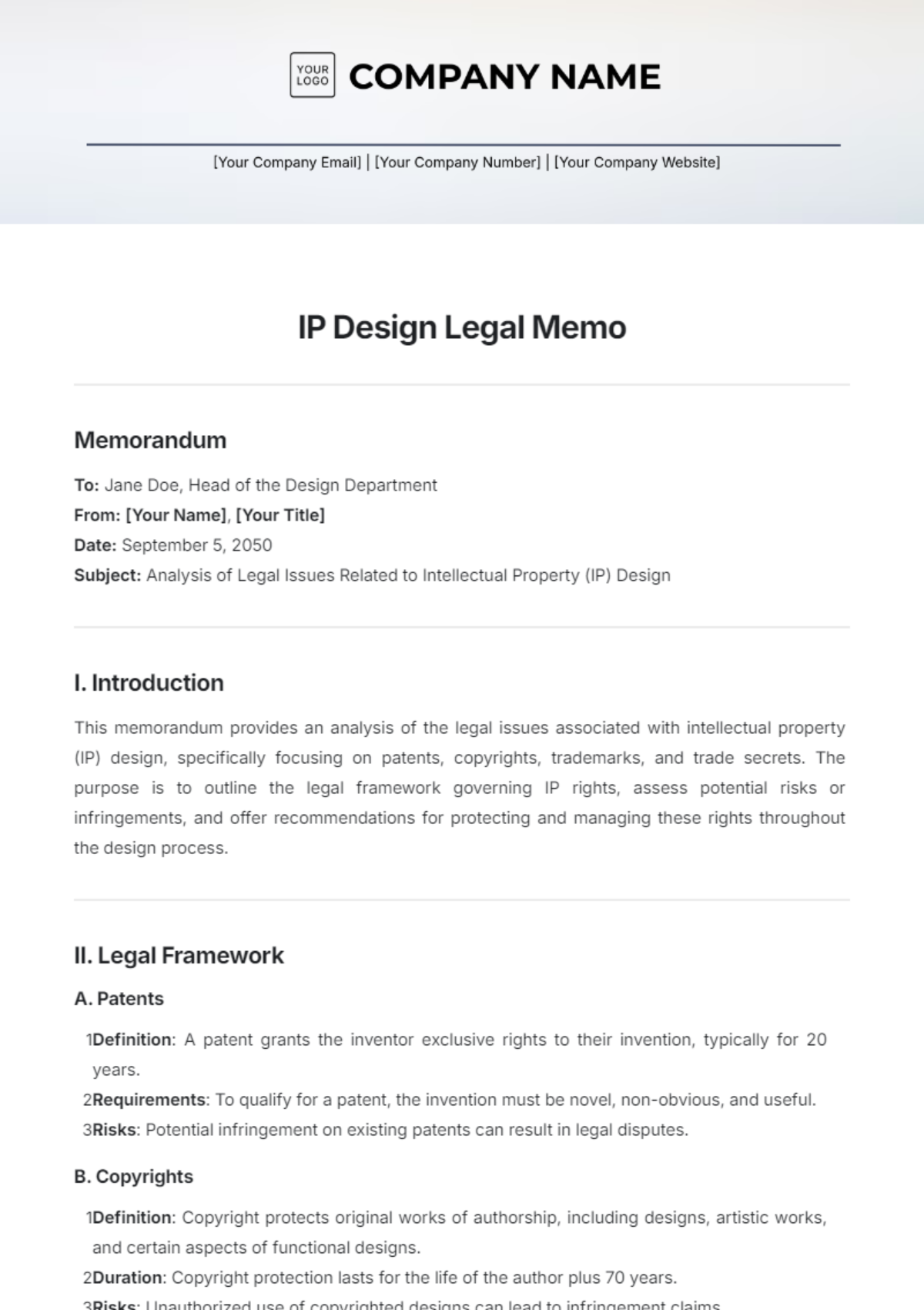 IP Design Legal Memo Template - Edit Online & Download